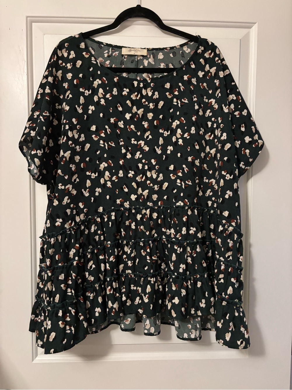 ARULA Dark Green Printed Ruffle Tiered Blouse